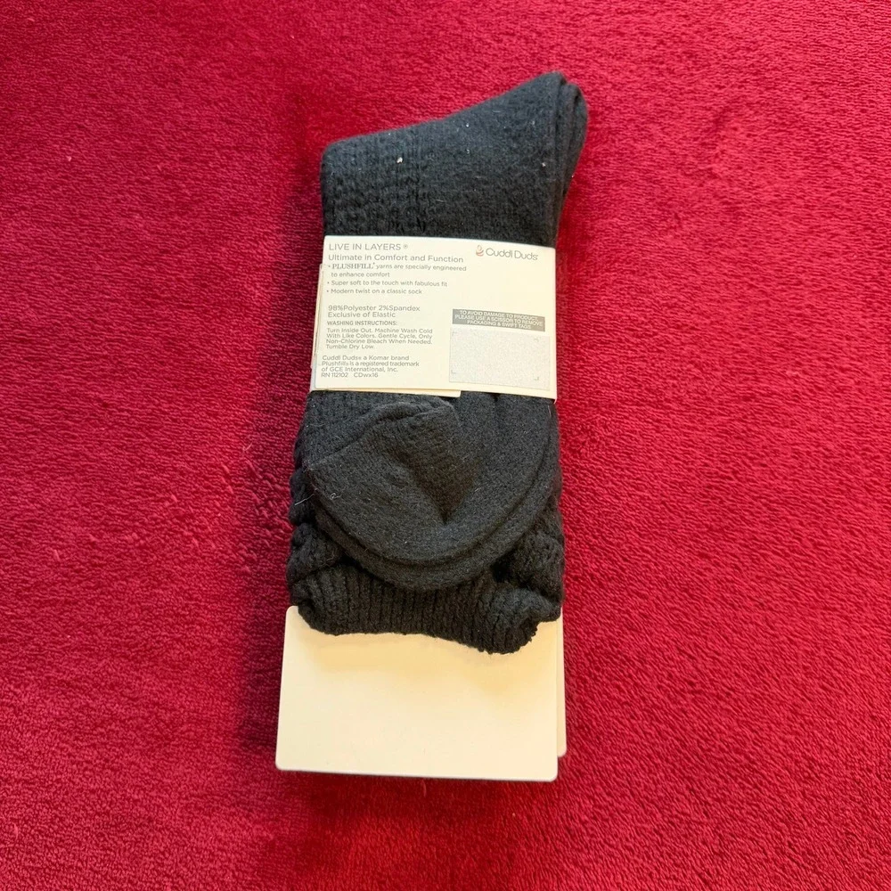 Cuddl Duds Slouchy Crew Socks Plushfill Black‎ Shoe Size 4-10 New 1 Pair